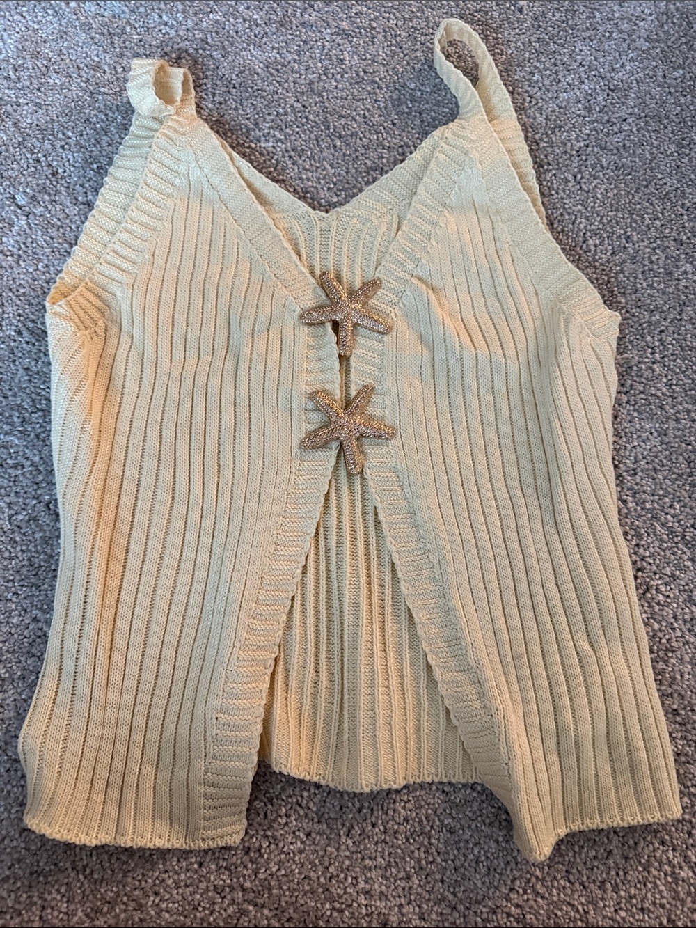 Beige Knit Starfish-Trim Tank Top